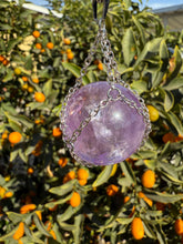 Load image into Gallery viewer, Amethyst Sphere Pendant Necklace with Silver Chain Wrap
