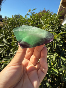 Triangular Green and Purple Feather Fluorite Mineral Specimen