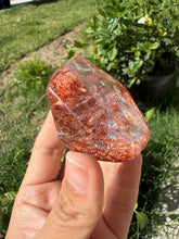 Load image into Gallery viewer, Hematite Quartz Crystal | Orange Flower Inclusions Rainbow Flash, A335
