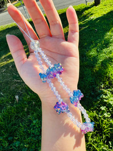 Blue Pink Crack beads bear keychain,Cute keychain String Bracelet Keychain