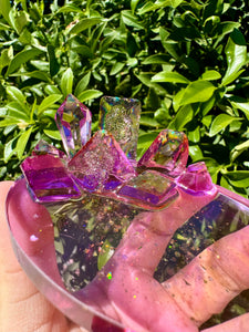 Yellow Purple Crystal Cluster Shiny Resin Oval Tray