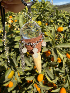 Handcrafted Crystal Ball Pendant Necklace with Deer Antler and Chain Details