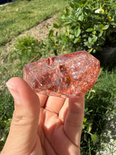 Load image into Gallery viewer, Hematite Quartz Crystal | Orange Flower Inclusions Rainbow Flash, A335
