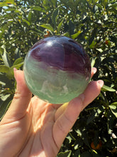 Load image into Gallery viewer, Green Purple Candy Fluorite Sphere, Rainbow Colourful Fluorite Crystal Ball,A115
