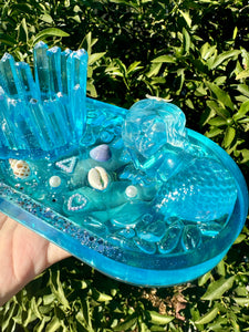 Sea blue mermaid tea light holder, jewelry tray