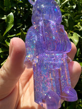 Load image into Gallery viewer, Shiny Mermaid glitter purple toy bear Handmade resin sculpture
