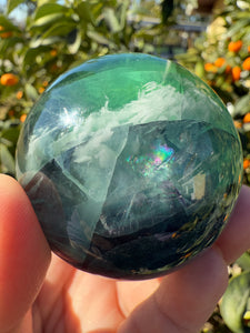 Natural Feather Fluorite Sphere , Snowflake Quartz Crystal Fluorite Ball