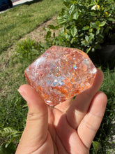 Load image into Gallery viewer, Hematite Quartz Crystal | Orange Flower Inclusions Rainbow Flash, A338
