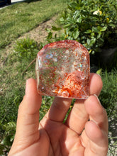 Load image into Gallery viewer, Hematite Quartz Crystal | Orange Flower Inclusions Rainbow Flash, A335

