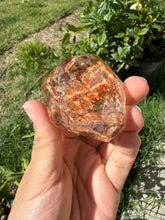 Load image into Gallery viewer, Hematite Quartz Crystal | Orange Flower Inclusions Rainbow Flash, A336
