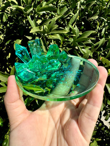 Green Blue Crystal Cluster Shiny Resin Oval Tray