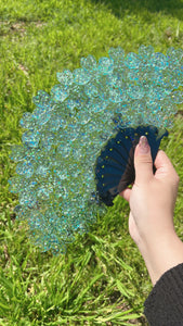 Decoration display hand fan light blue glitter Sakura fan for wedding party cosplay fan handmade fan gift finished