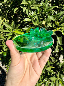 Green Blue Crystal Cluster Shiny Resin Round Tray