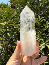 Load image into Gallery viewer, Clear Quartz Tower with Snowy Inclusions – Large Crystal Point Wand,A48
