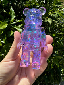 Shiny shell glitter purple toy bear Handmade resin sculpture