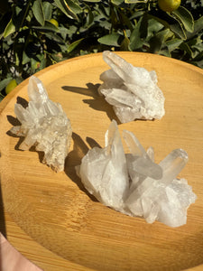 Set of 3 Natural Clear Quartz Crystal Clusters