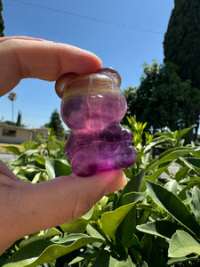 Natural purple yellow Candy Fluorite Bear Carving