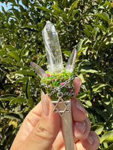 Load image into Gallery viewer, Handmade Crystal Wand – Lemurian Quartz &amp; Vera Cruz Amethyst with Deer Antler
