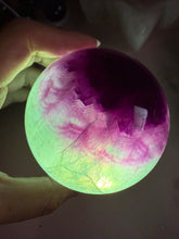Load image into Gallery viewer, Green Purple Candy Fluorite Sphere, Rainbow Colourful Fluorite Crystal Ball,A115
