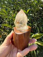 Load image into Gallery viewer, Himalayan Quartz Crystal Point from India on Handcrafted Wooden Base,A124
