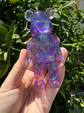 Load image into Gallery viewer, Shiny purple Yellow toy bear Handmade resin sculpture
