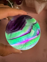 Load image into Gallery viewer, Green Purple Candy Fluorite Sphere, Stunning Rainbow Watermelon Ball,A112
