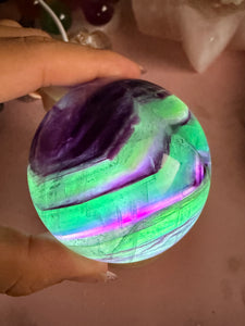 Green Purple Candy Fluorite Sphere, Stunning Rainbow Watermelon Ball,A112