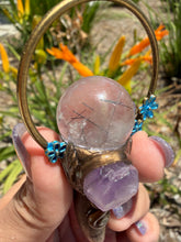 Load image into Gallery viewer, Deer Antler Crystal Wand,Black Tourmalinated Quartz Sphere Amethyst Wand

