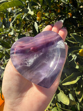 Load image into Gallery viewer, Purple Fluorite Heart Dish,Crystal Trinket Tray,Carved Fluorite Heart Plate,B130
