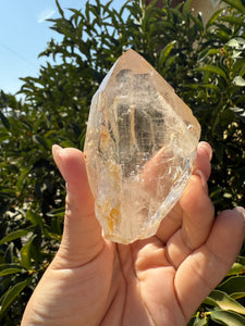 Himalayan Quartz Crystal Point from India on Handcrafted Wooden Base,A124