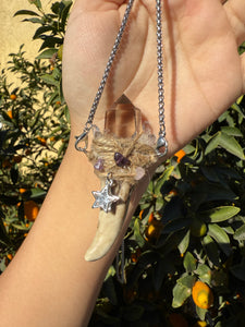 Pocket Deer Antler Smoky Crystal Wand Necklace