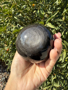 Large Silver Sheen Obsidian Sphere,Double-Sided Sheen Crystal Ball,A97