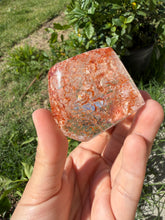 Load image into Gallery viewer, Hematite Quartz Crystal | Orange Flower Inclusions Rainbow Flash, A338
