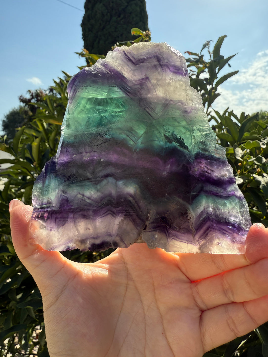Natural Rainbow Fluorite Slab,Green Purple Fluorite Crystal Slice,A96