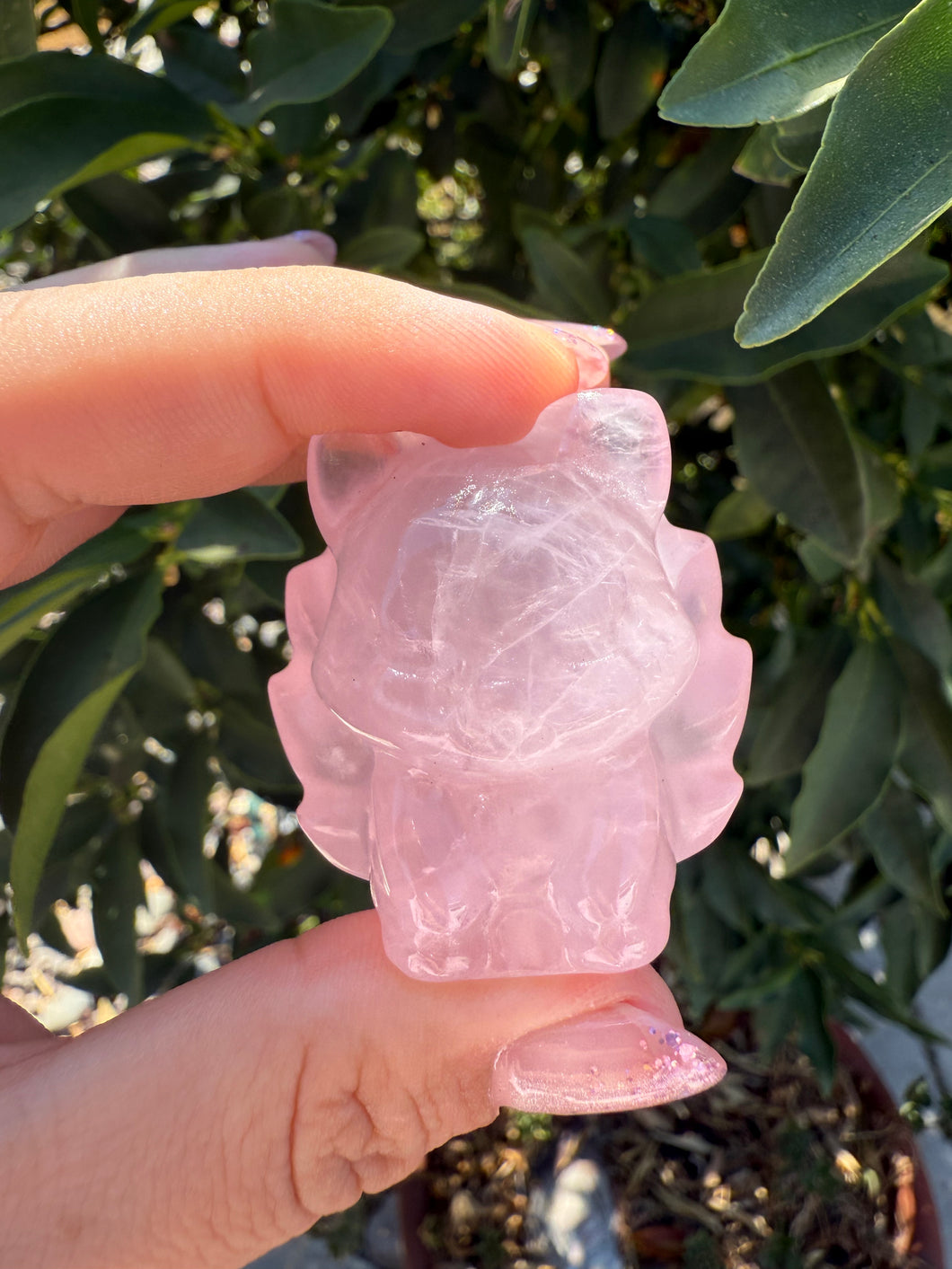 Rose Quartz Fox Crystal Carving - Rose quartz Nine tailed fox