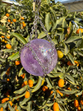 Load image into Gallery viewer, Amethyst Sphere Pendant Necklace with Silver Chain Wrap
