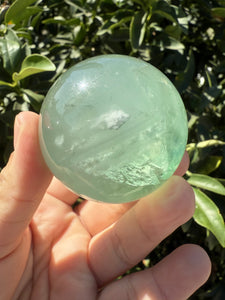 Green Fluorite Crystal Sphere with Unique Crystal Cavities Mineral Inclusions