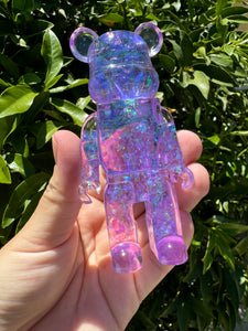 Shiny shell glitter purple toy bear Handmade resin sculpture