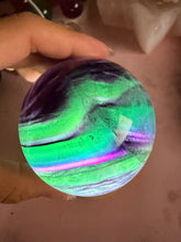 Load image into Gallery viewer, Green Purple Candy Fluorite Sphere, Stunning Rainbow Watermelon Ball,A112
