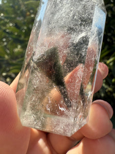 Garden Quartz Crystal Point Tower – Clear Quartz with Unique Inclusions, A82