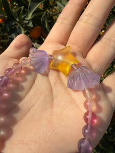 Handmade Fluorite Beaded Bracelet with Star and Wing Charms