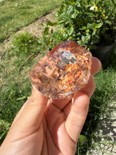 Load image into Gallery viewer, Hematite Quartz Crystal | Orange Flower Inclusions Rainbow Flash, A336
