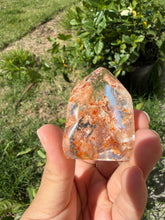 Load image into Gallery viewer, Hematite Quartz Crystal | Orange Flower Inclusions Rainbow Flash, A334
