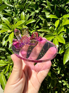 Yellow Purple Crystal Cluster Shiny Resin Oval Tray