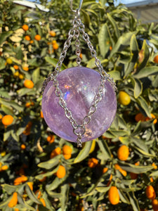 Amethyst Sphere Pendant Necklace with Silver Chain Wrap