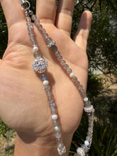 Load image into Gallery viewer, Designer Labradorite Crystal Phone Charm, Natural Pearl Beaded Wrist Strap,P5
