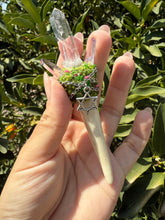 Load image into Gallery viewer, Handmade Crystal Wand – Lemurian Quartz &amp; Vera Cruz Amethyst with Deer Antler
