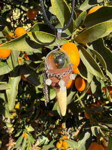 Handcrafted Crystal Ball Pendant Necklace with Deer Antler and Chain Details