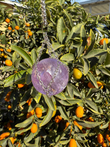 Amethyst Sphere Pendant Necklace with Silver Chain Wrap