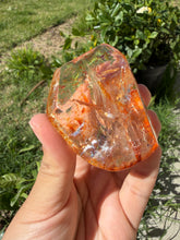 Load image into Gallery viewer, Hematite Quartz Crystal | Orange Flower Inclusions Rainbow Flash, A337
